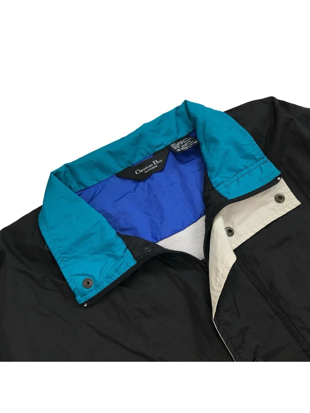 CHRISTIAN DIOR MONSIEUR WINDBREAKER JACKET MENS LARGE L BLACK COLORBLOCK ZIP UP
